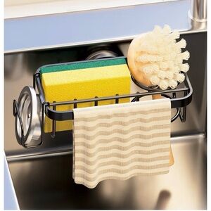 TAILI 4-in-1 Sponge Holder for Kitchen Sink with Strong Sucion Cup- Black